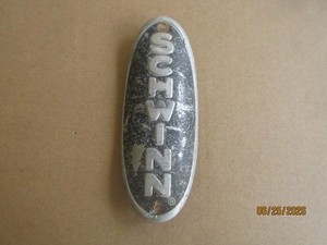 Vintage Schwinn Bicycle Bike Head Badge Emblem Name Plate Black Background 3 5/8