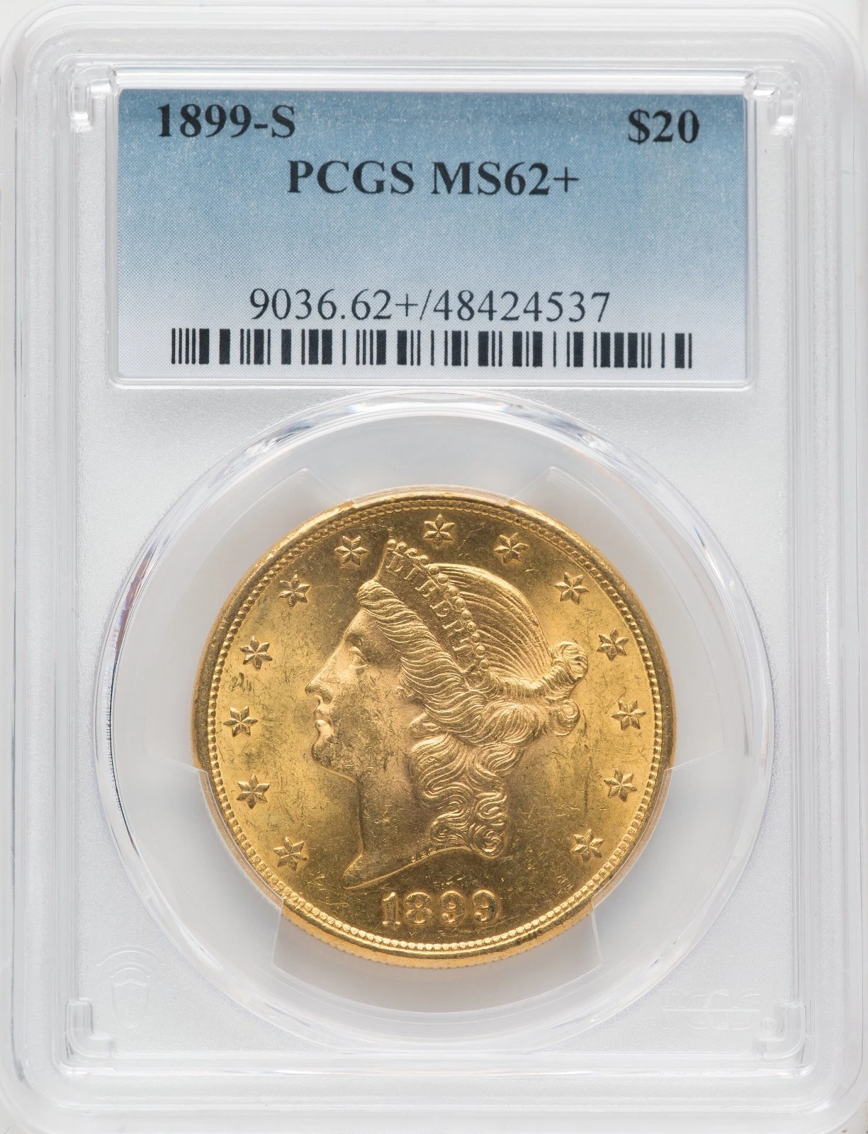 1899-S $20 Liberty Head Gold Double Eagle (MS62+) PCGS
