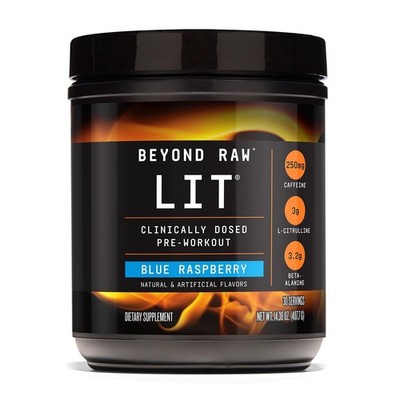 GNC Beyond Raw LIT Pre-Workout 30 serv Powder Jolly Rancher Blue Raspberry 07/27