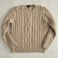 J. Crew Vintage Handknit 100 Lambs Wool Chunky Cable Knit Fisherman Sweater XL