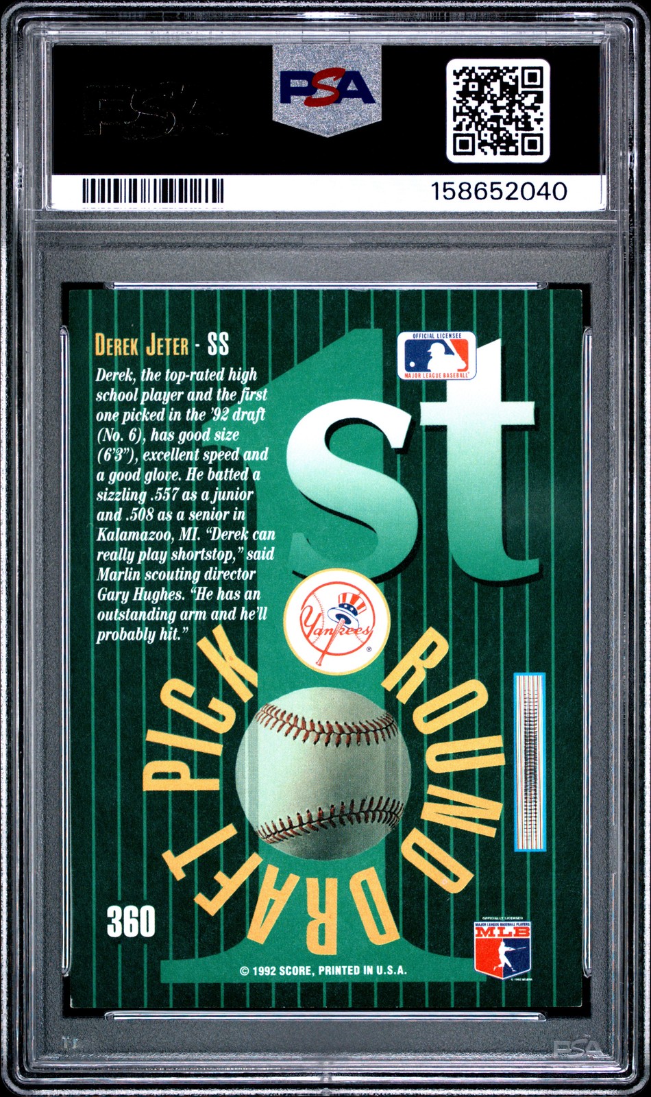 1993 SELECT #360 DEREK JETER ROOKIE RC PSA 6 view 2