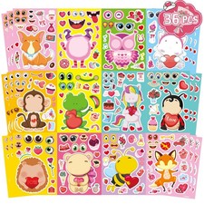 36 Sheets Valentine s Day Make a Face Stickers, Make Your Own Valentine Anima...