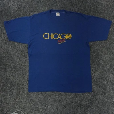 Vtg 80s Chicago Band Rocks Poplar Creek Sportswear T-Shirt Blue XL 50/50 USA - Image 1 of 4