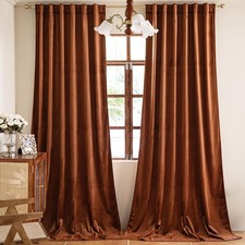 72 inches 2 Panels, Burnt Orange Blackout Luxury Velvet Curtains Thermal Insu...