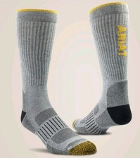 ARIAT WORK TEK SERIES HIGH PERFORMANCE CREW SOCKS UNISEX XL 2 PAIR / GREY