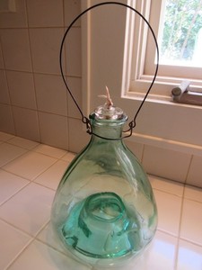 Vintage Hand Blown Green Glass Hanging Fly Wasp Yellowjacket Insect Trap Catcher