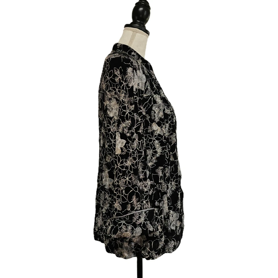 Alex Evenings 黑色银色闪光花卉夹克和背心套装尺寸 1X Glam Holiday — 第 2/4 张图片