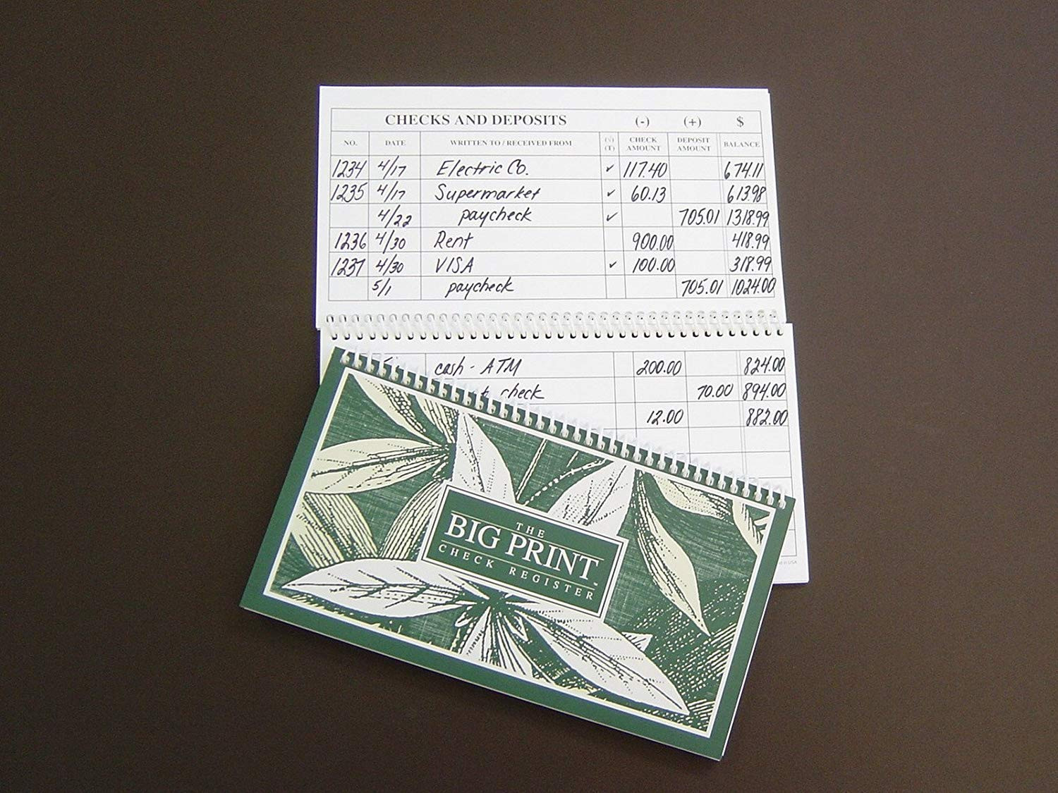 Spiral Bound Large Print Check Register