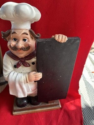 Resin chef figurine with chalkboard message board