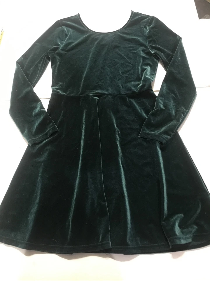 Vestido infantil talla L terciopelo verde manga corta larga 4768 Foto 2 de 4