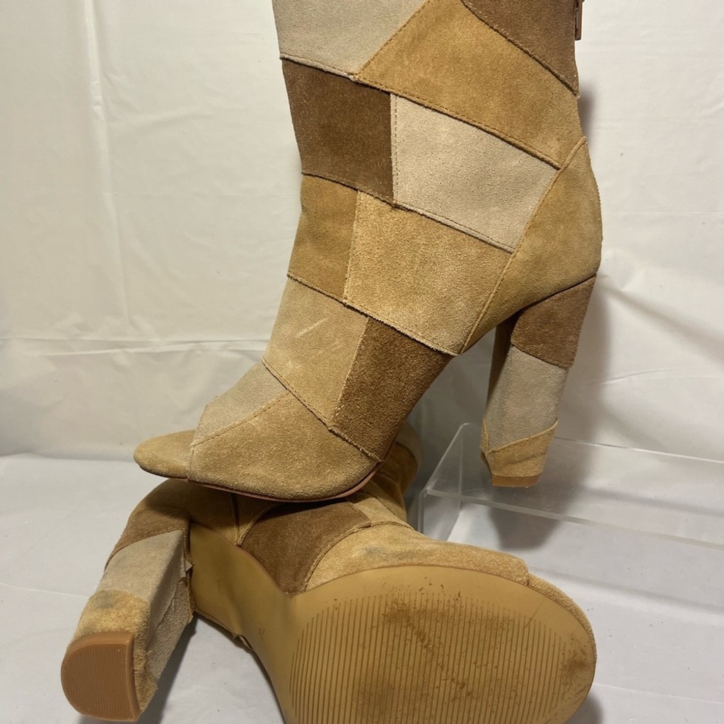 Torrid Boots Patchwork Booties Peep toe Boots Bro… - image 5