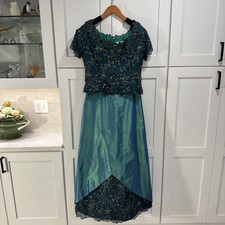Tina Di Martina Custom Gown Sz 12 Green Floral Beaded Mother Of The Bride Formal
