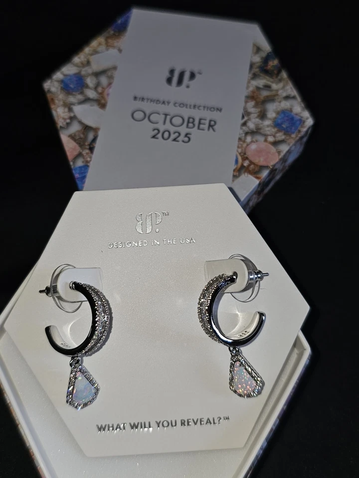 Ring Bomb Party October Earrings ER98900 "Everything But Quiet" Opal on Rhodium - Image 2 of 4