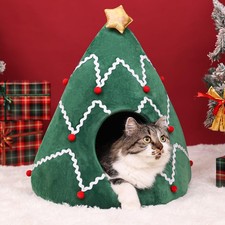 Cat Bed Christmas Tree Cat Tent House Self-Warming 2 in 1 Removable Comfortab...