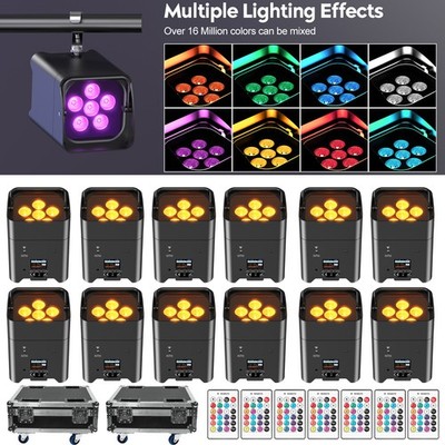 UKING 6X18W RGBWA+UV Wireless Par Light Rechargeable Battery DMX Stage Party DJ