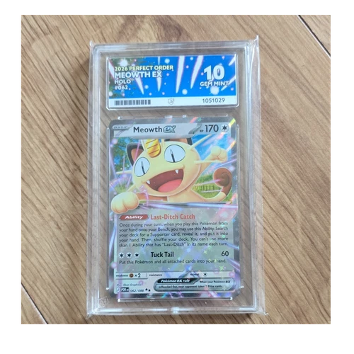 Pokémon 2026 Perfect Order Meowth EX Holo #062 Ace Grading GEM MINT 10