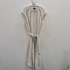 ME+EM Tweed Swing Textured Jersey Belted Contrast Piped Midi Dress Size Uk 14