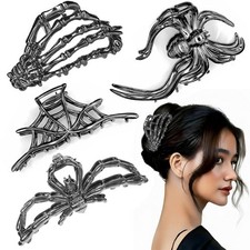 4 PCS Halloween Large Spider Web Skeleton Hand Skull Hair Clips for Women Thi...