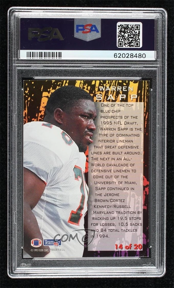 1995 Fleer NFL Prospects Warren Sapp #14 PSA 8 Rookie RC HOF - Image 2 of 2