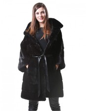 WOMENS MINK FUR COAT MANAKAS BLACK HORIZONTAL