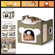 Cozy Indoor Cat House, Large Foldable Cat Cave with Fluffy Ball  Scratch Pad
