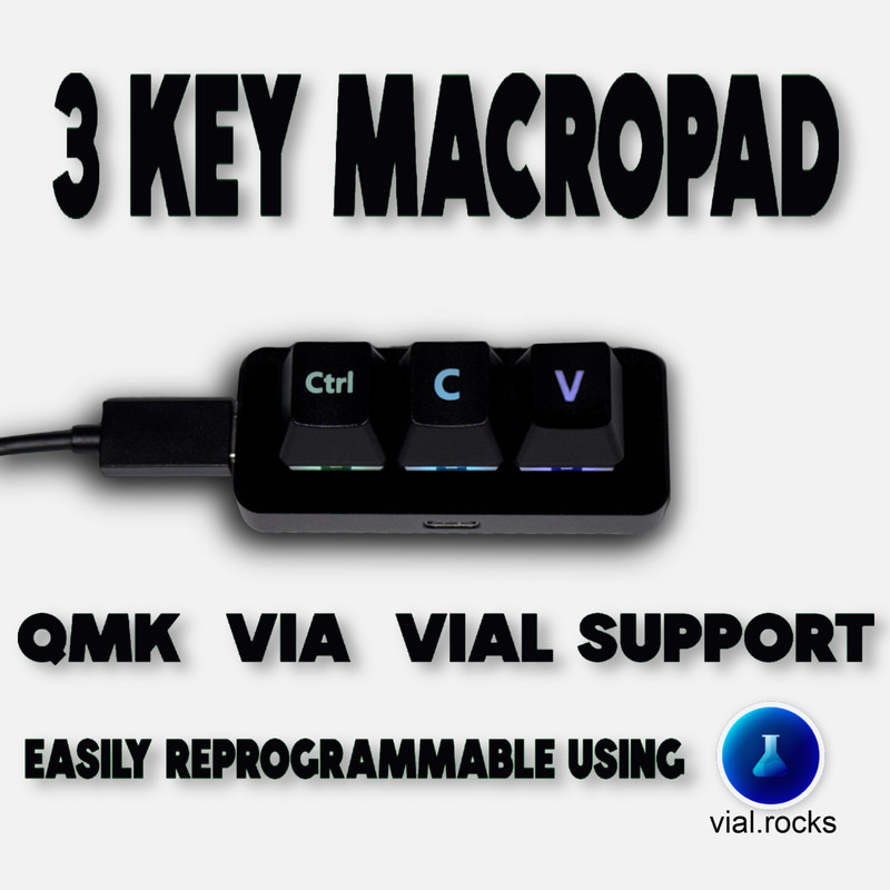 3-Key Programmable Wired Mechanical Macropad | QMK VIA Vial Hot-Swappable RGB