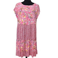 Easel Los Angeles Women Small Short Sleeve Pink Floral Paisley Dress Babydoll