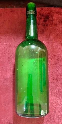 Rare Antique Green Glass Normandy Whiskey Bottle One Quart Nice Paper Label - Picture 5 of 8
