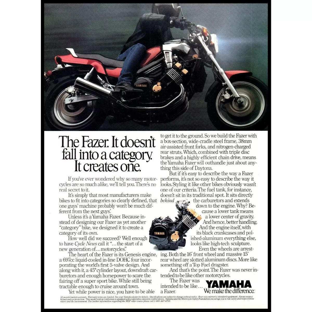 1986 Yamaha Fazer Cruiser Motorcycle Vintage Print Ad Timelapse