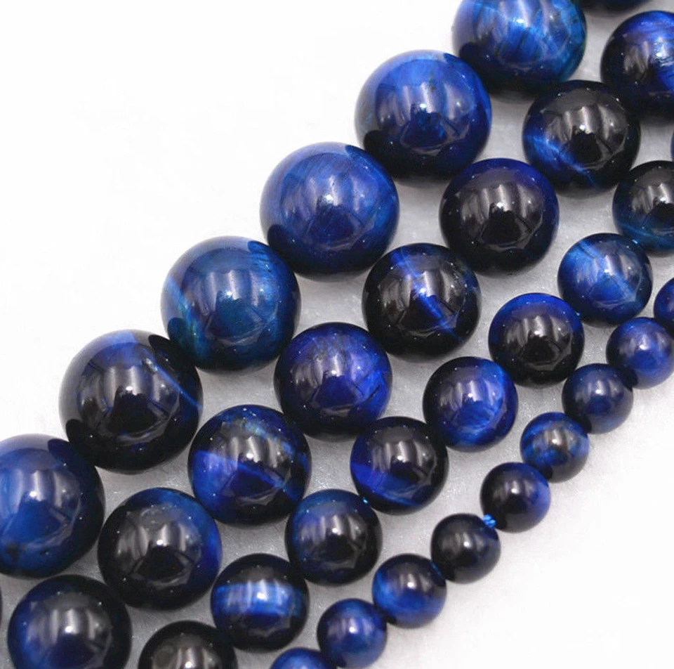 Cuentas sueltas redondas ojo de tigre azul piedras preciosas naturales 6 mm 8 mm 10 mm 12 mm 15" AAA Foto 4 de 4