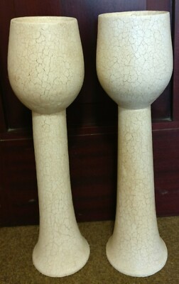 2 x GROSSE HANDGEFERTIGTE KERZENSTÄNDER AUS HOLZ MIT RISSOPTIK 38,5 CM PAAR
