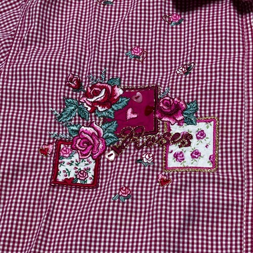 Bobbie Brooks Shirt Womens 26W 28W Red White Gingham Roses Embroidery Plus Size - Picture 3 of 11