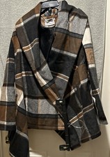 Chicwish Women's Wrap Jacket Size 2xl Plaid, Wool Blend, Earth Tones. Nwt