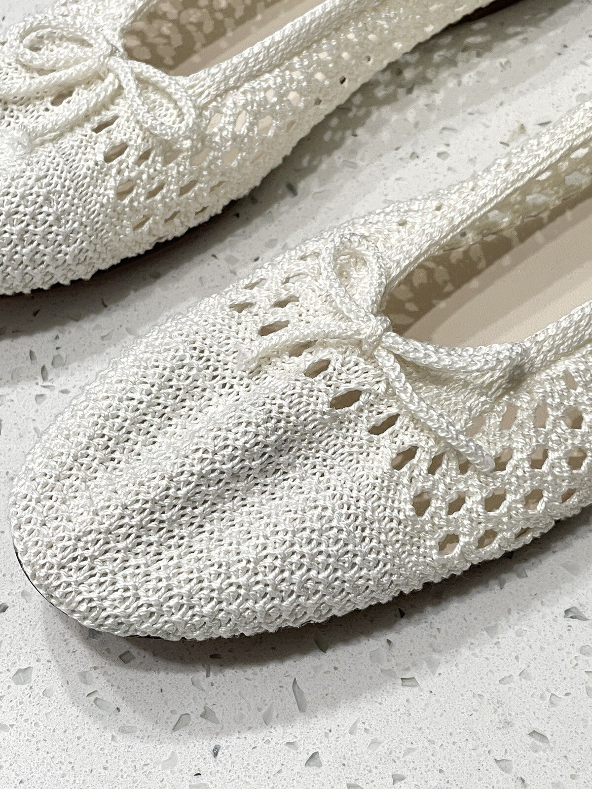 $348 Polo Ralph Lauren Crochet Ballet Flats White Cream Bow Tie Women's Size 9.5 thumbnail 7