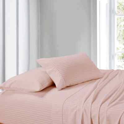 Attached Waterbed Sheet Set Luxury 100% Cotton Sateen Stripe Wrinkle Free 300 TC