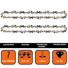 2 Saw Chains 45cm 1.3mm 3/8" 62TG Compatible with Scheppach CSE2700 (CSE 2700)