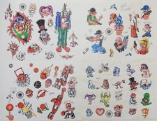 Vintage Tattoo Flash Sheets - Adam Kaplan 1997 - Fury 98 - Lot of 4 Sheets
