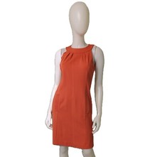 ANN TAYLOR Orange Sleeveless Stitch Trim Shift Pockets Dress-4