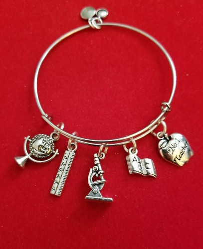Silver "Teacher's" themed Charm Bracelet (ruler, book, globe)