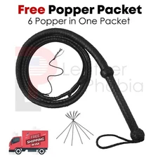 Genuine Cow Hide Leather Bullwhip 08 Feet Long Black 12 Plaits Heavy Duty Whip