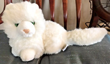 Nikki Russ Berrie White Plush Stuffed Kitten Cat, Green Eyes, 8"