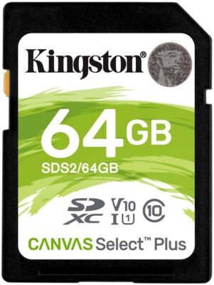 64GB Kingston Canvas Select Plus SD Card Class 10 V10 UHS-I High Speed (SDS2/64)