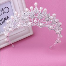 7cm Tall Pearl Leaf Crystal Crown Wedding Queen Princess Prom Tiara For Women