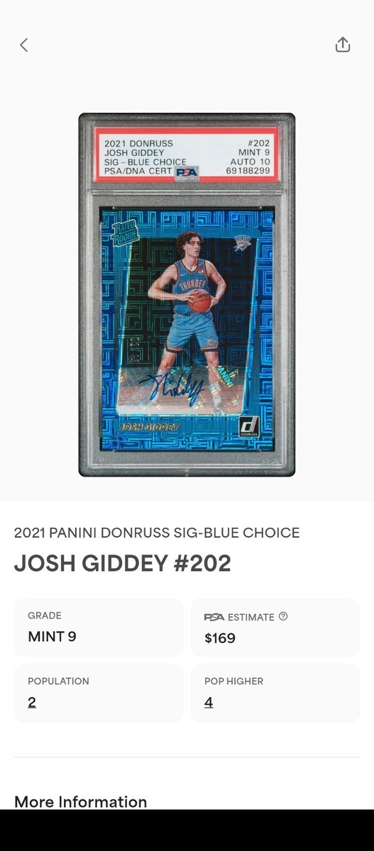 PSA 9/10 RC AUTO /49 JOSH GIDDEY RATED ROOKIE BLUE ?COLOR MATCH 
