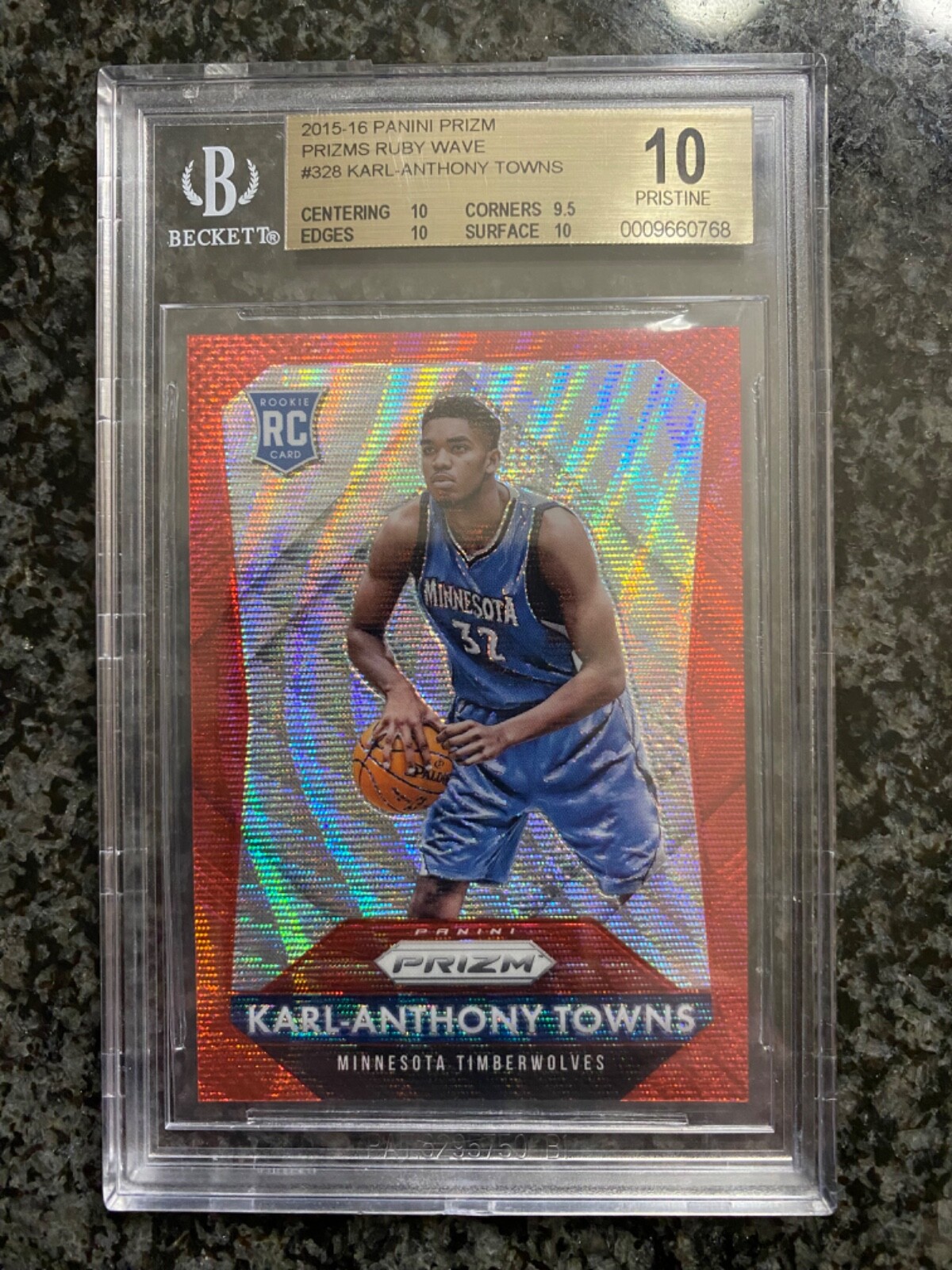 2015 Panini Prizm Karl-Anthony Towns Ruby Wave Prizm Rookie #/350 BGS 10 w/9.5