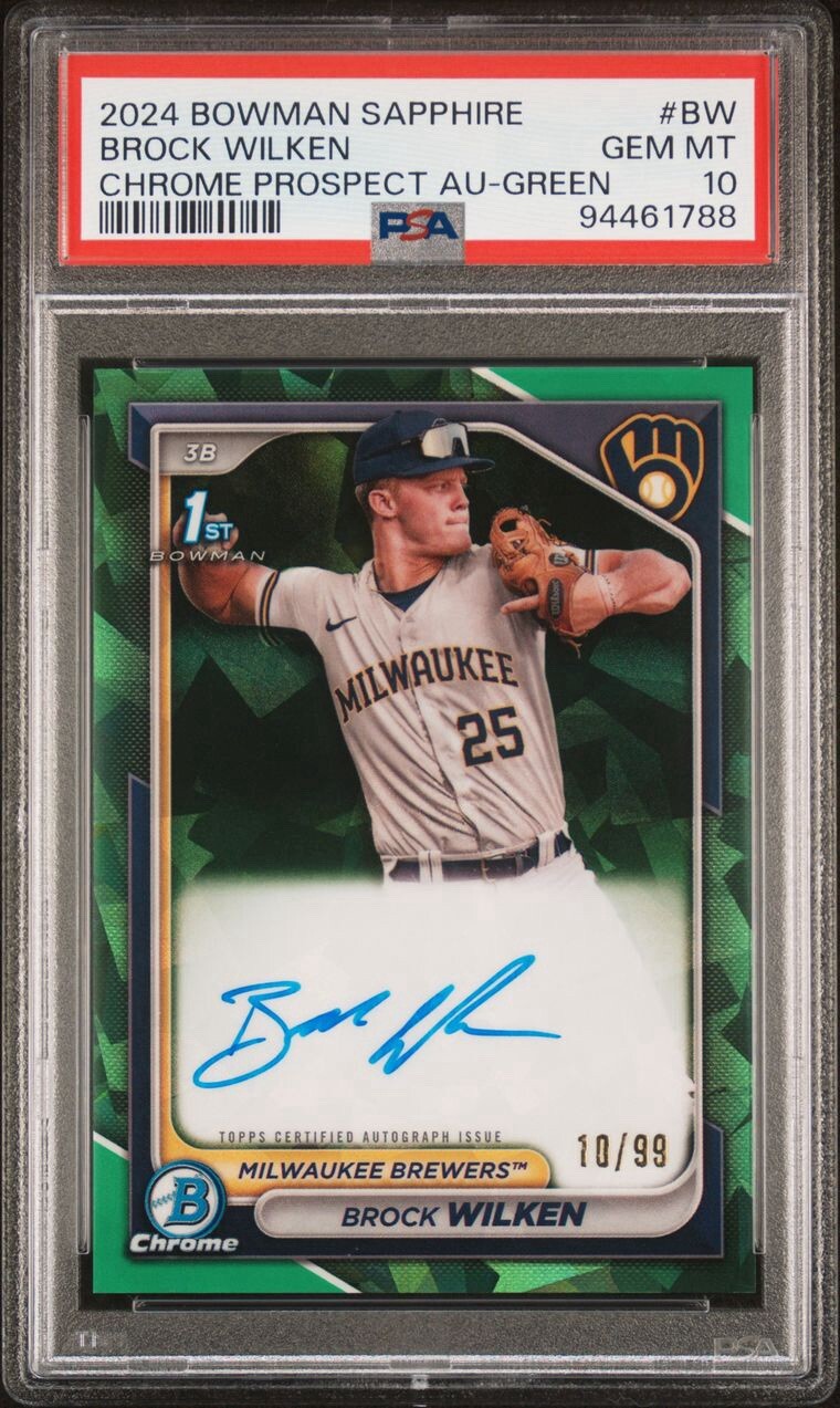 2024 Bowman Sapphire BROCK WILKEN 1st Bowman Green 10/99 Auto - PSA 10 GEM MINT