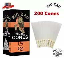 Zig-Zag 1 1/4 Size Ultra thin Pre rolled Cone 200 Cones  +FREE LIGHTER