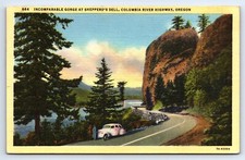 Linen Postcard Incomparable Gorge Shepperds Dell Car People Oregon Posted 1945