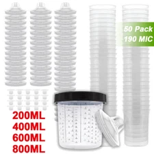 50 Pack CUPS Disposable Paint Spray Gun Cup Liners and Lid System (190 Mic)