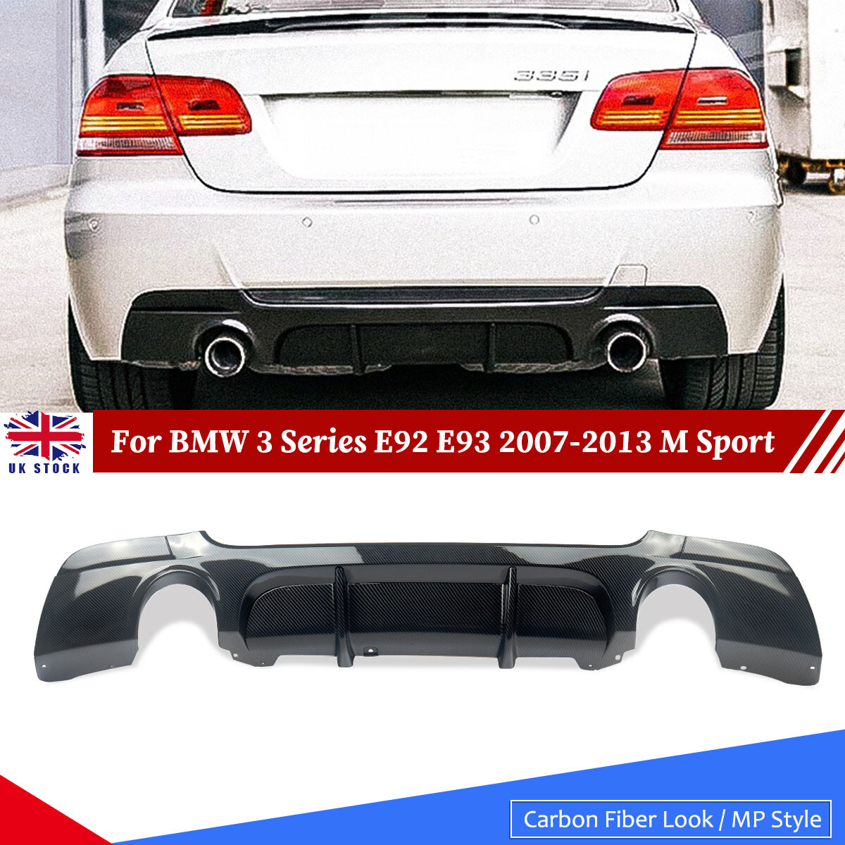 For BMW 3 Series E92 E93 M Sport 2007-2014 Carbon MP Look Rear Bumper Diffuser